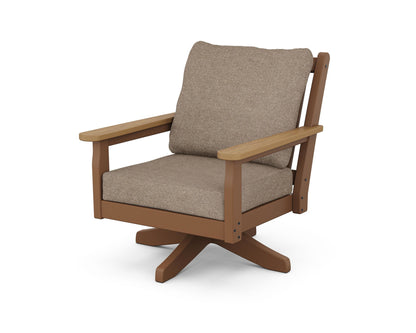 POLYWOOD® Chippendale Deep Seating Swivel Chair in Teak / Natural / Spiced Burlap