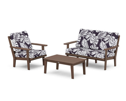 POLYWOOD® Prairie 3-Piece Deep Seating Set with Loveseat in Mahogany / Leaf Navy