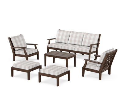 Country Living Wovendale 6-Piece Lounge Sofa Set in Mahogany / Buffalo Plaid Dune Burlap