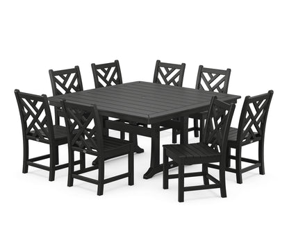 POLYWOOD® Chippendale 9-Piece Nautical Trestle Dining Set in Black