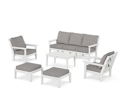 POLYWOOD® Chippendale 6-Piece Lounge Sofa Set in White / Grey Mist