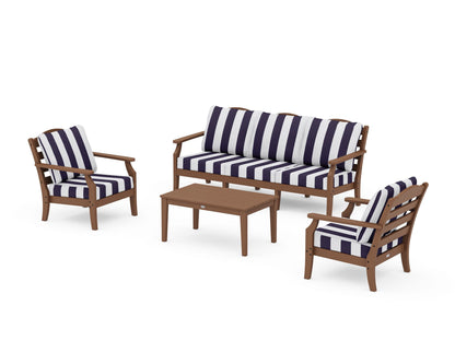 Draper James™ by  POLYWOOD® Savannah 4-Piece Deep Seating Set with Sofa in Teak / Cabana Stripe Navy