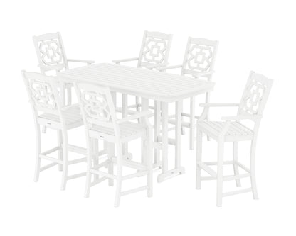 Martha Stewart by POLYWOOD® Chinoiserie Arm Chair 7-Piece Bar Set in White