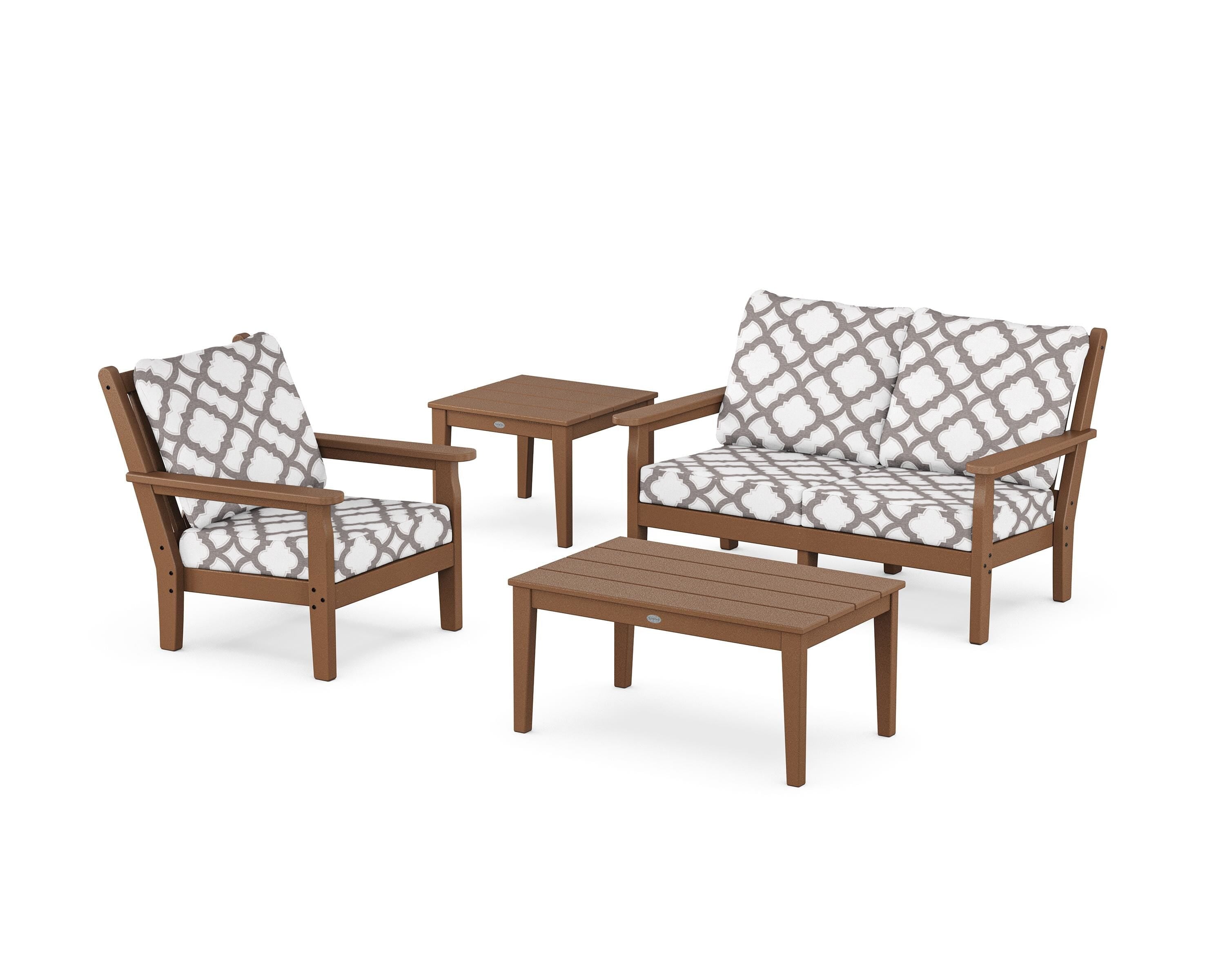POLYWOOD® Chippendale 4-Piece Deep Seating Set in Teak / Trellis Grey Mist