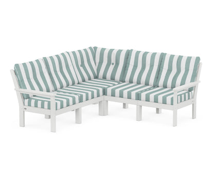 POLYWOOD® Vineyard 5-Piece Sectional in White / Cabana Stripe Glacier Spa