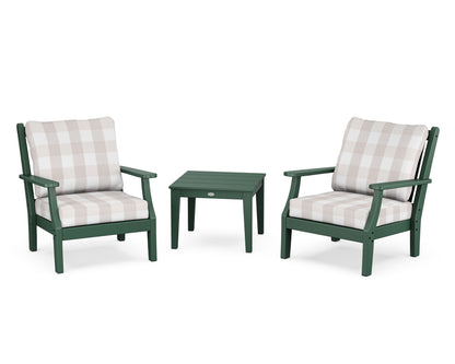 Country Living Wovendale 3-Piece Deep Seating Set in Green / Buffalo Plaid Dune Burlap