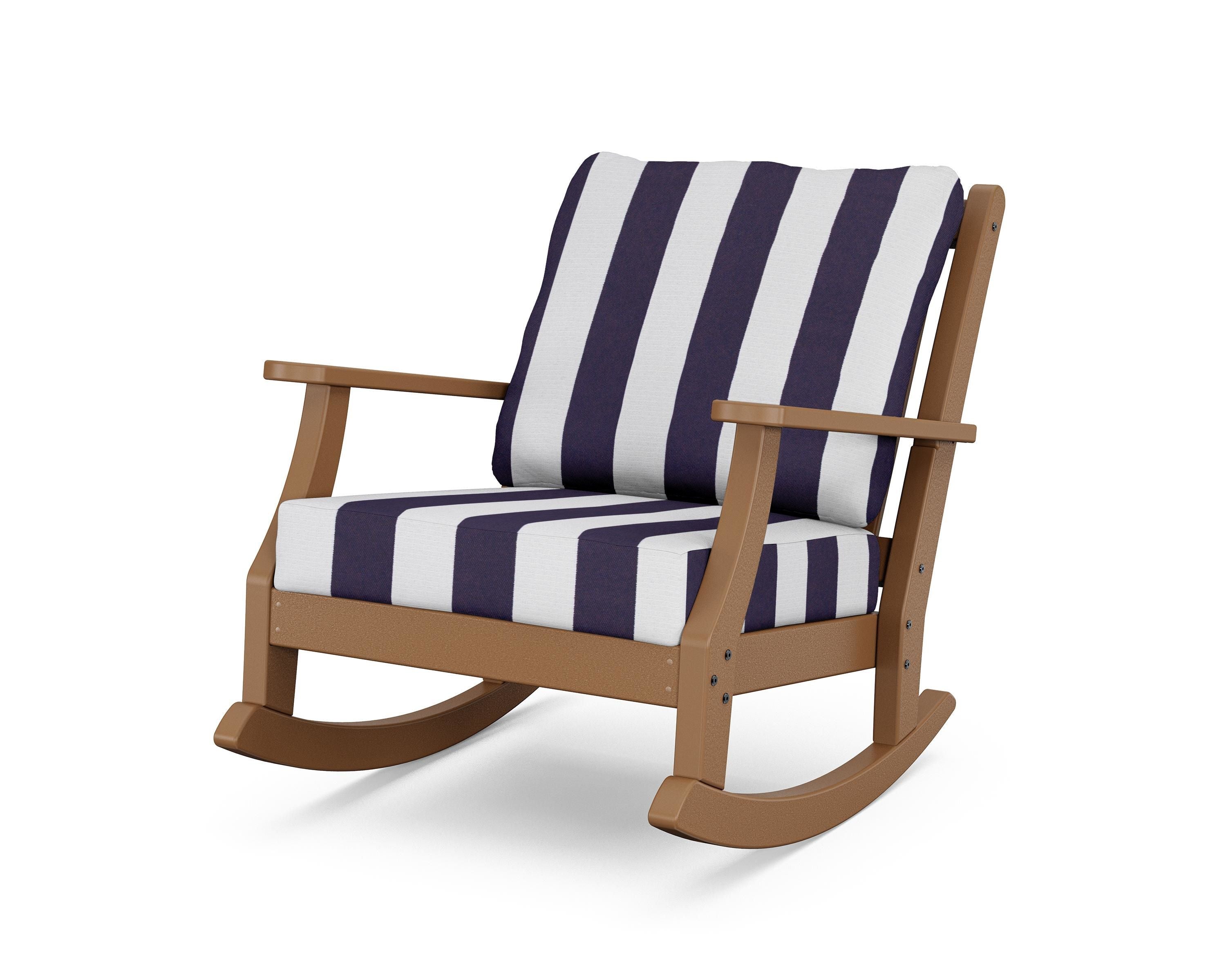 Country Living Wovendale Deep Seating Rocking Chair in Teak / Cabana Stripe Navy