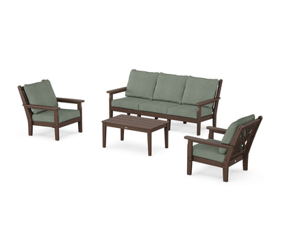 POLYWOOD® Chippendale 4-Piece Deep Seating Set with Sofa in Mahogany / Cast Sage
