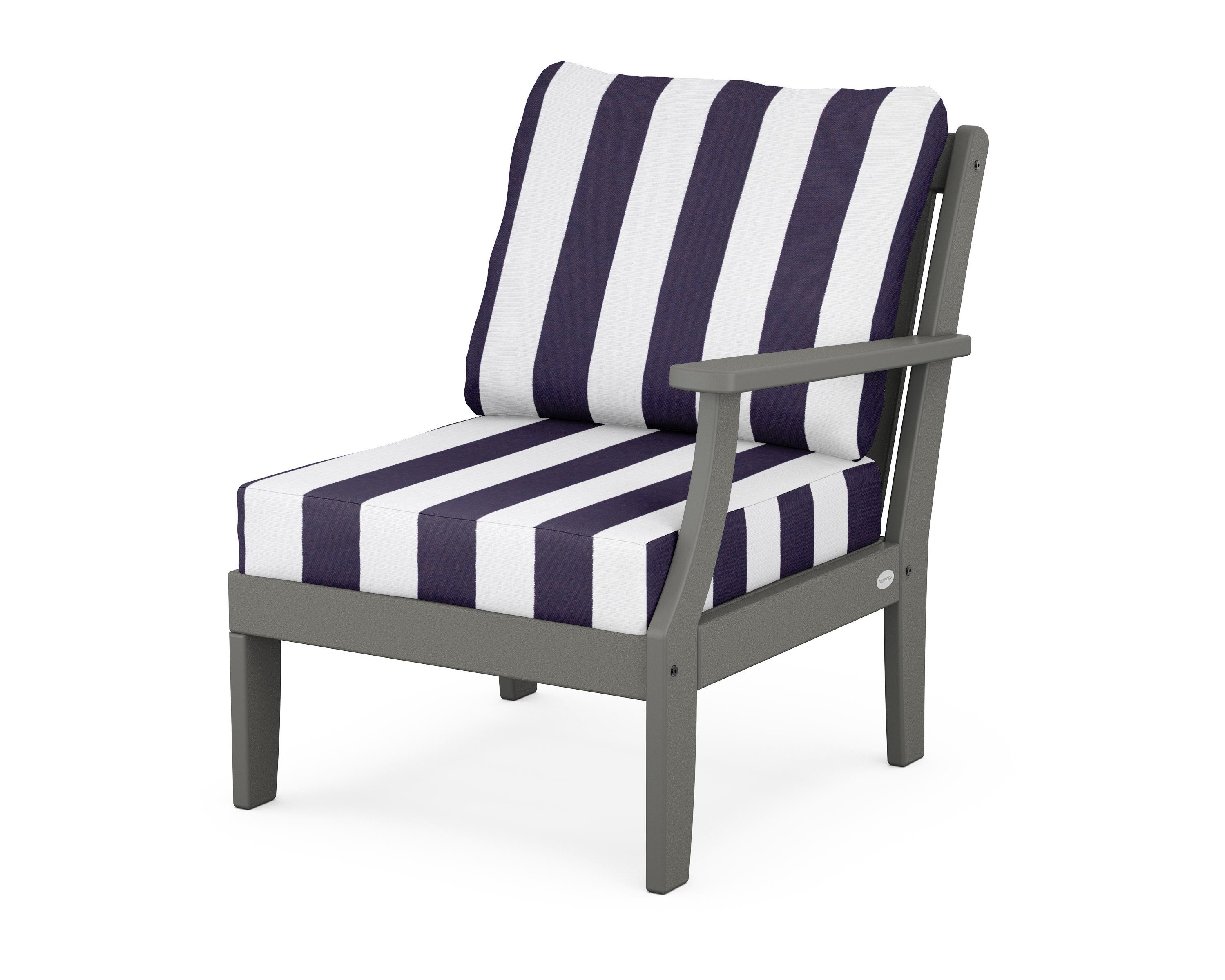 POLYWOOD® Braxton Modular Right Arm Chair in Slate Grey / Cabana Stripe Navy