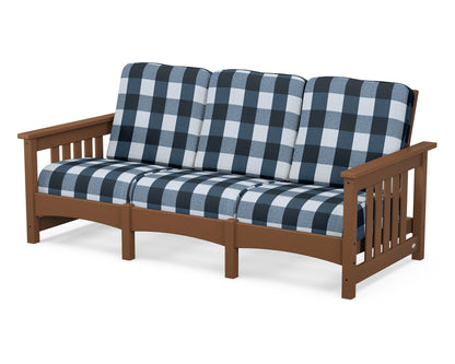 POLYWOOD® Club Mission Sofa in Teak / Buffalo Plaid Marine Indigo
