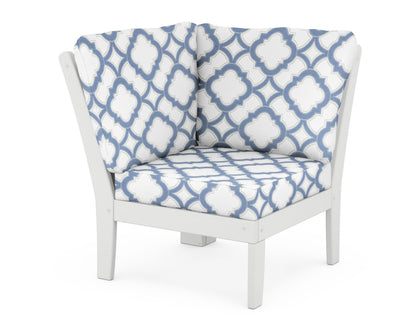 POLYWOOD® Braxton Modular Corner Chair in White / Trellis Sky Blue