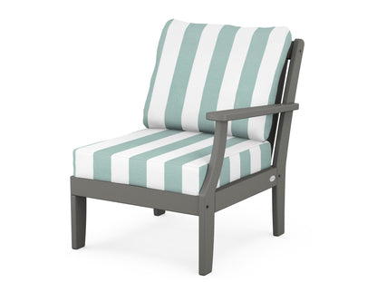 POLYWOOD® Braxton Modular Right Arm Chair in Slate Grey / Cabana Stripe Glacier Spa