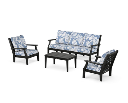 Country Living Wovendale 4-Piece Deep Seating Set with Sofa in Black / Leaf Sky Blue