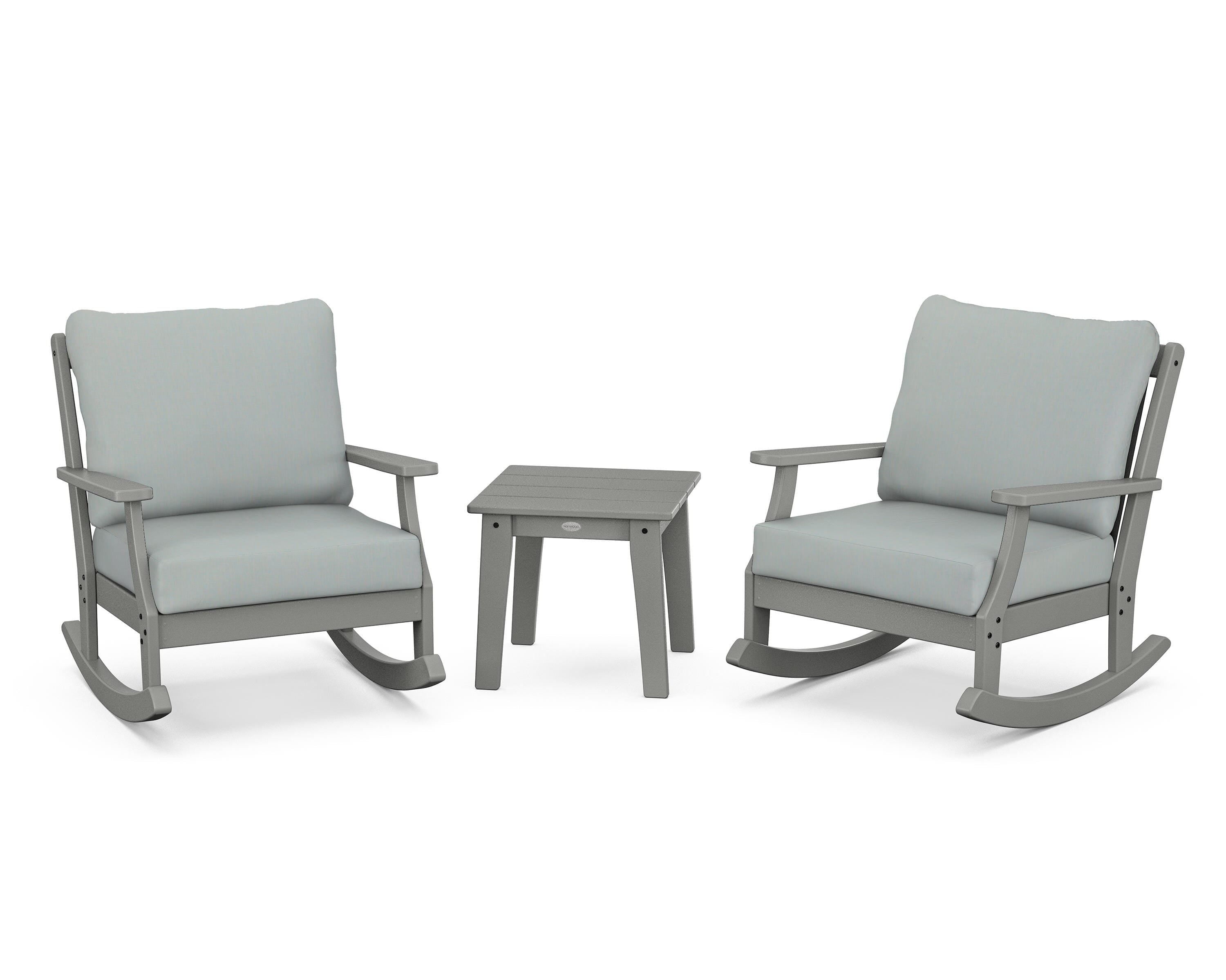 POLYWOOD® Braxton 3-Piece Deep Seating Rocker Set in Slate Grey / Spa