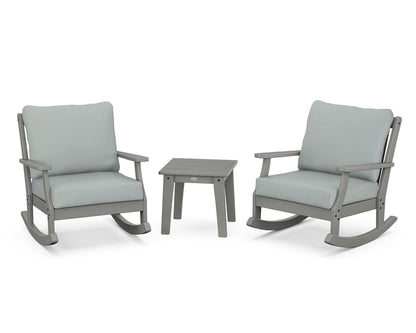 POLYWOOD® Braxton 3-Piece Deep Seating Rocker Set in Slate Grey / Spa