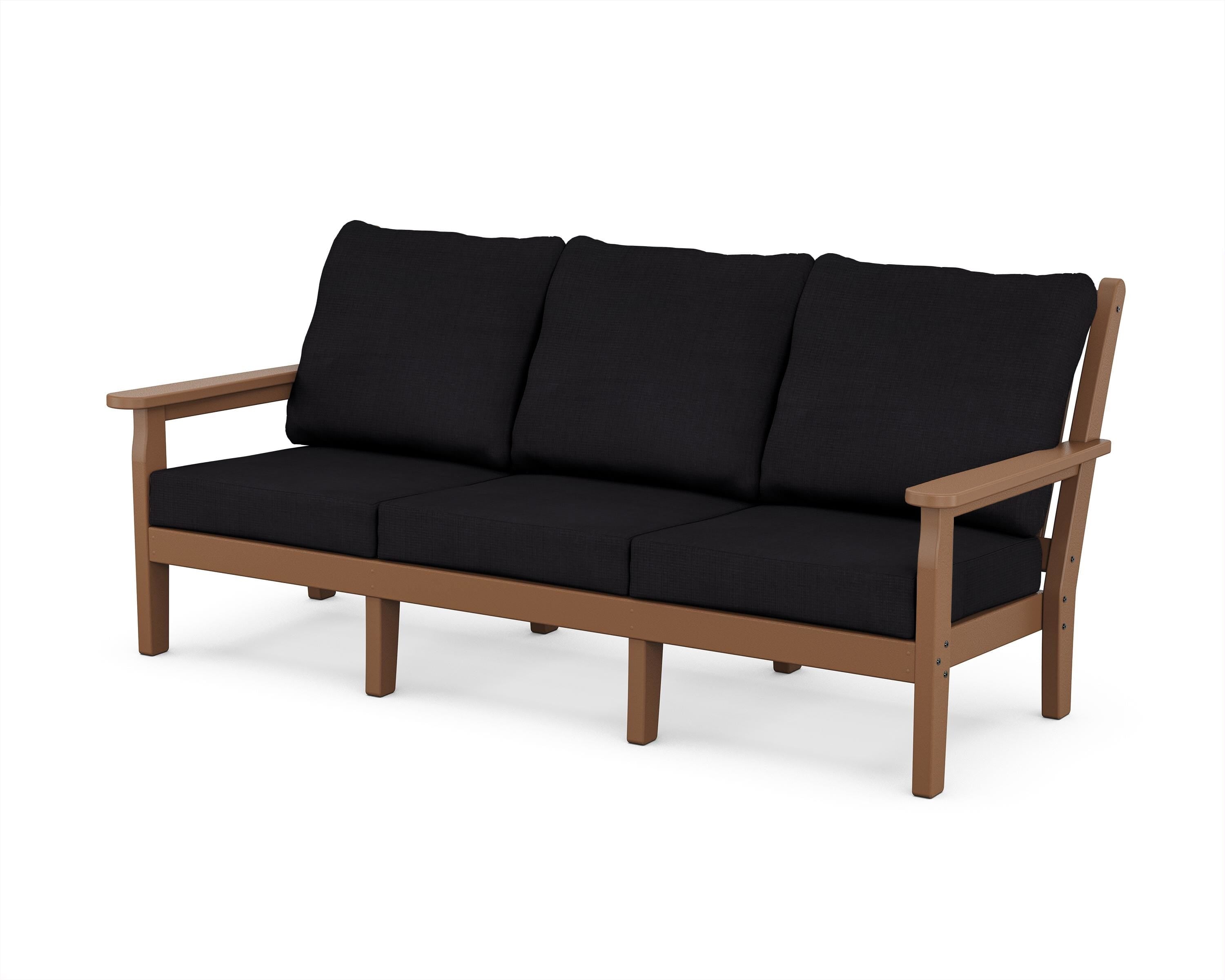 POLYWOOD® Chippendale Deep Seating Sofa in Teak / Midnight Linen