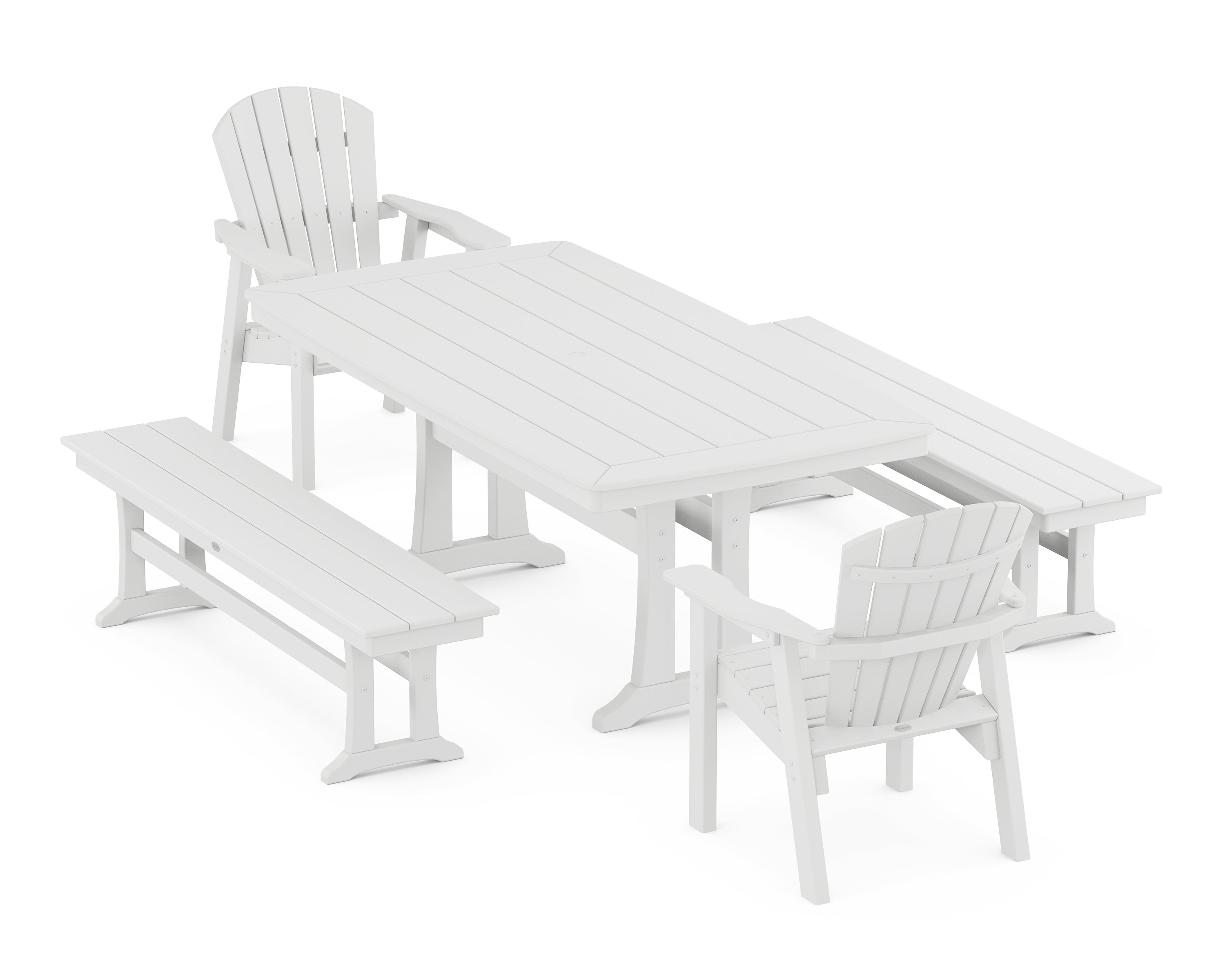 POLYWOOD® Seashell 5-Piece Dining Set with Trestle Legs in White