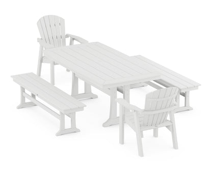 POLYWOOD® Seashell 5-Piece Dining Set with Trestle Legs in White