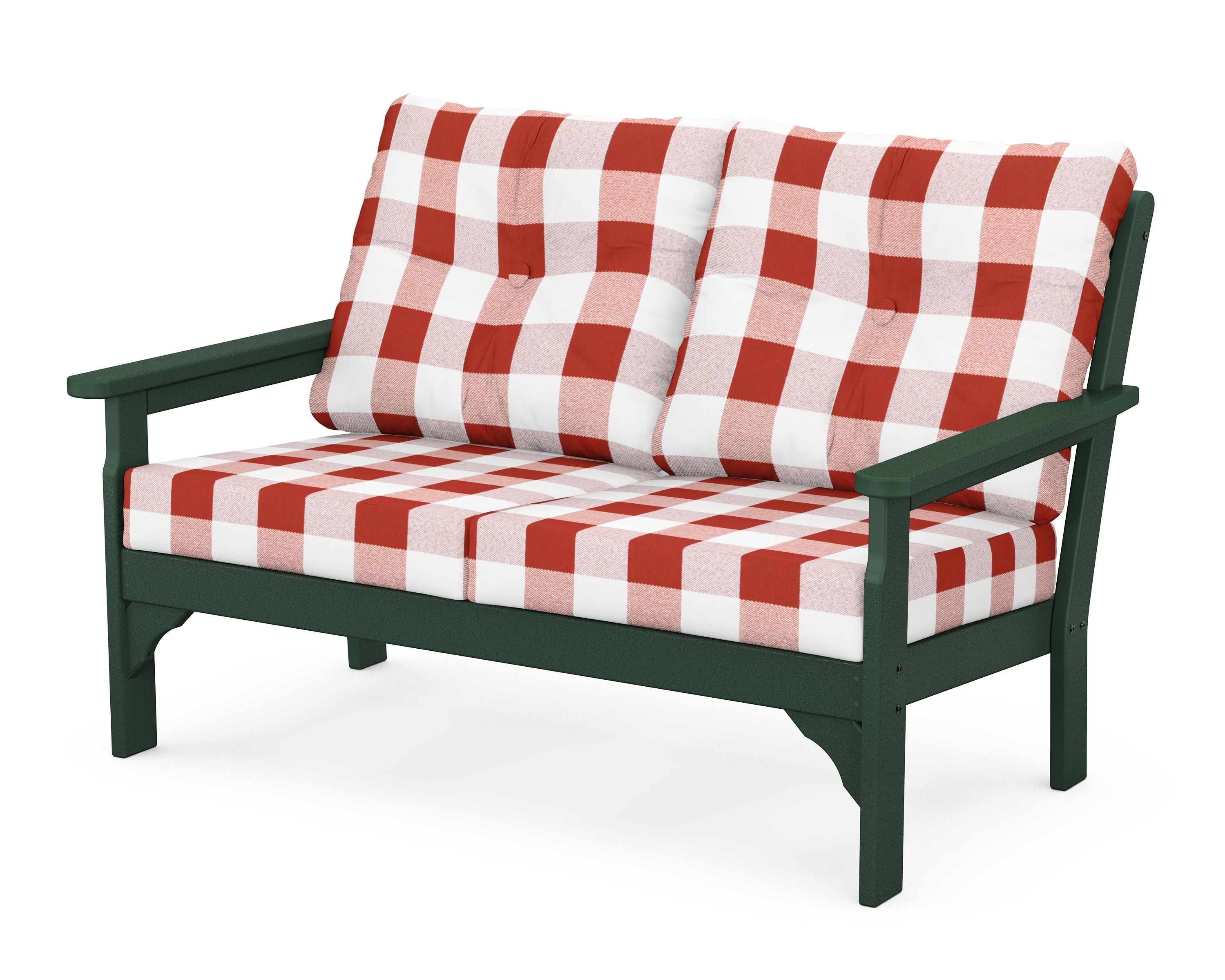 POLYWOOD® Vineyard Deep Seating Loveseat in Green / Buffalo Plaid Crimson