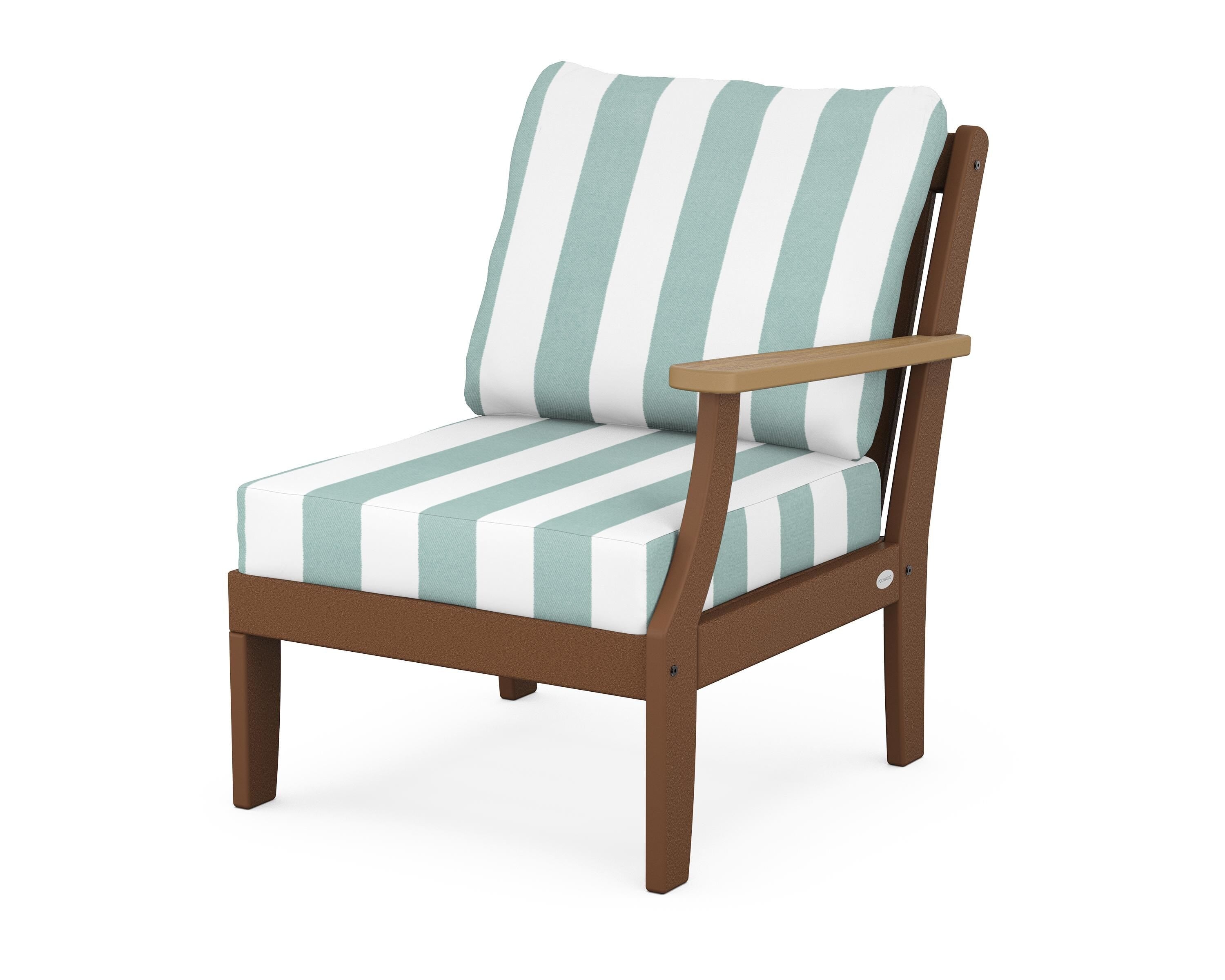 POLYWOOD® Braxton Modular Right Arm Chair in Teak / Natural / Cabana Stripe Glacier Spa
