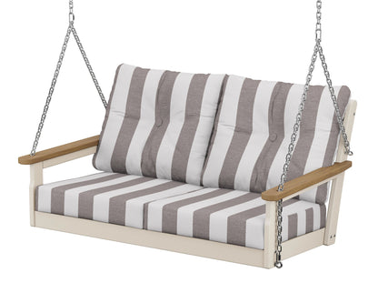 POLYWOOD® Vineyard Deep Seating Swing in Sand / Natural / Cabana Stripe Grey Mist