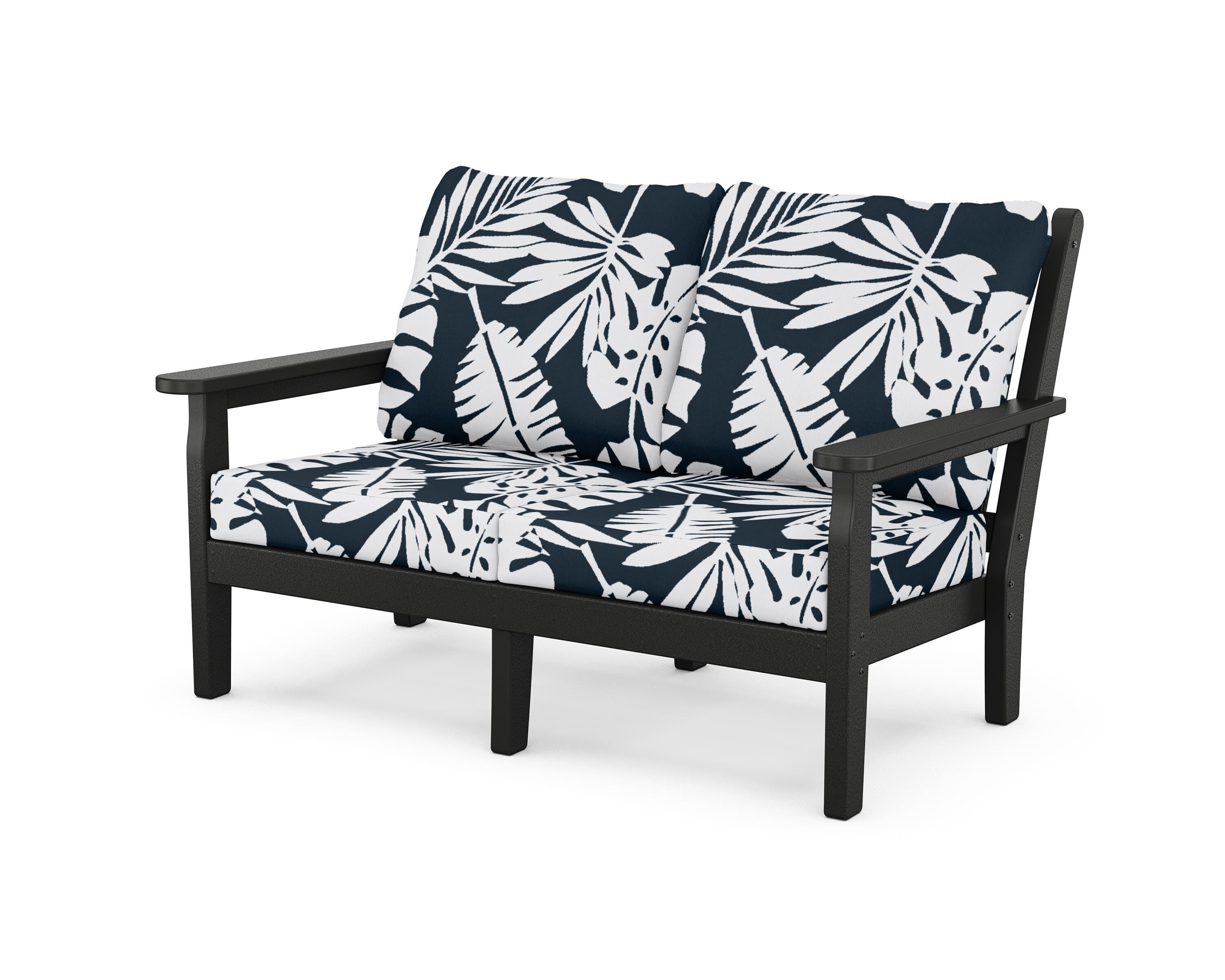 POLYWOOD® Chippendale Deep Seating Loveseat in Black / Leaf Marine Indigo