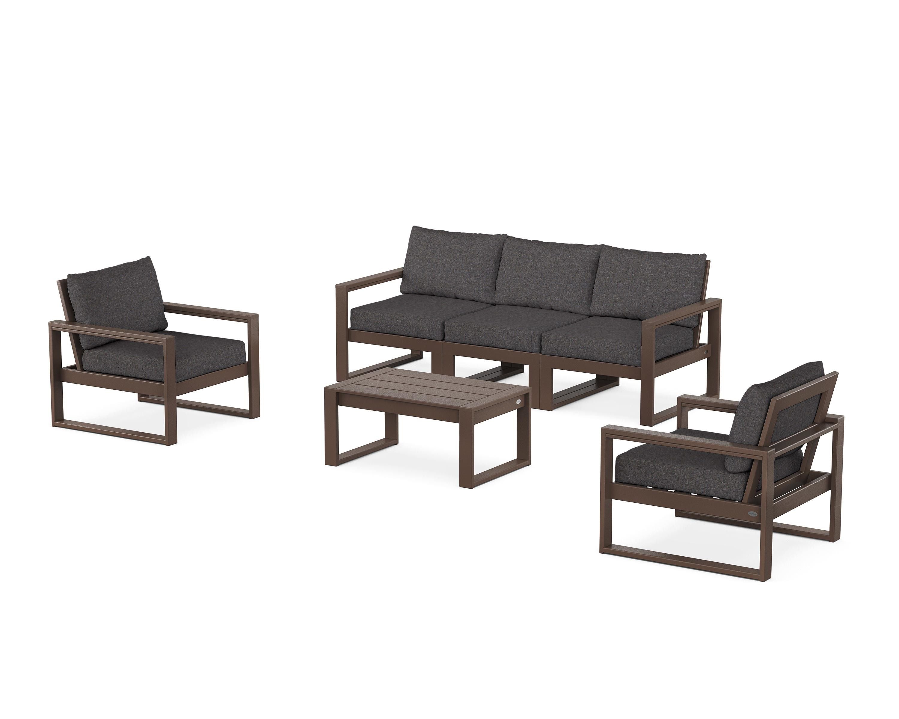 POLYWOOD® EDGE Sectional 4-Piece Deep Seating Set with Sofa in Mahogany / Ash Charcoal