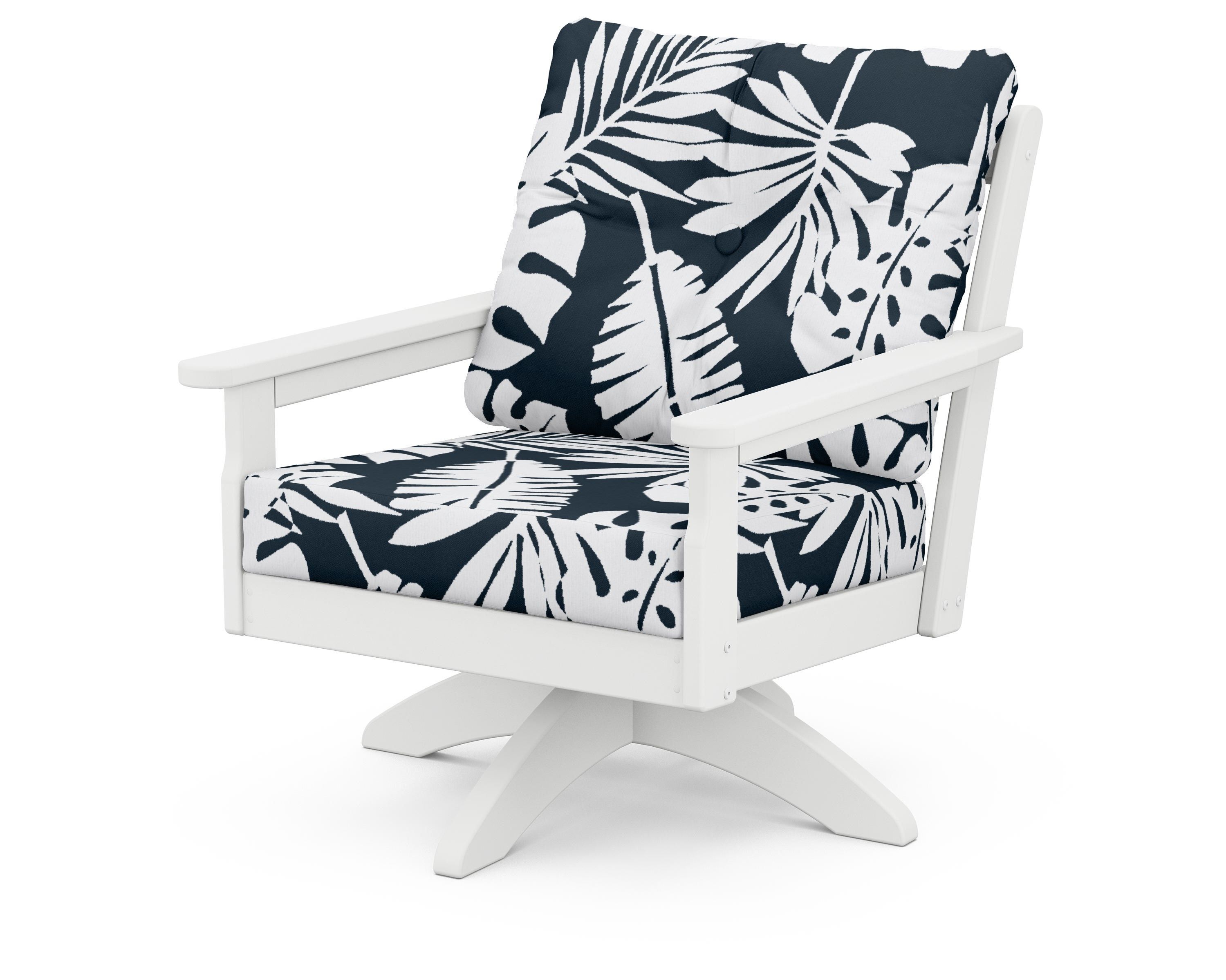 POLYWOOD® Vineyard Deep Seating Swivel Chair in White / Leaf Marine Indigo