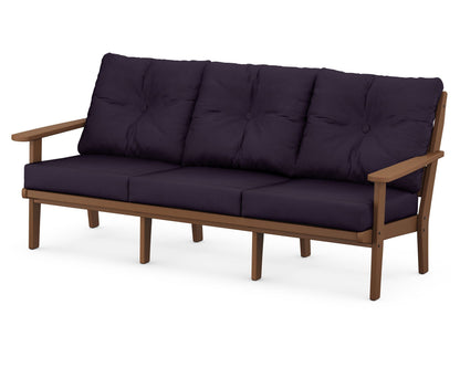 POLYWOOD® Lakeside Deep Seating Sofa in Teak / Navy Linen