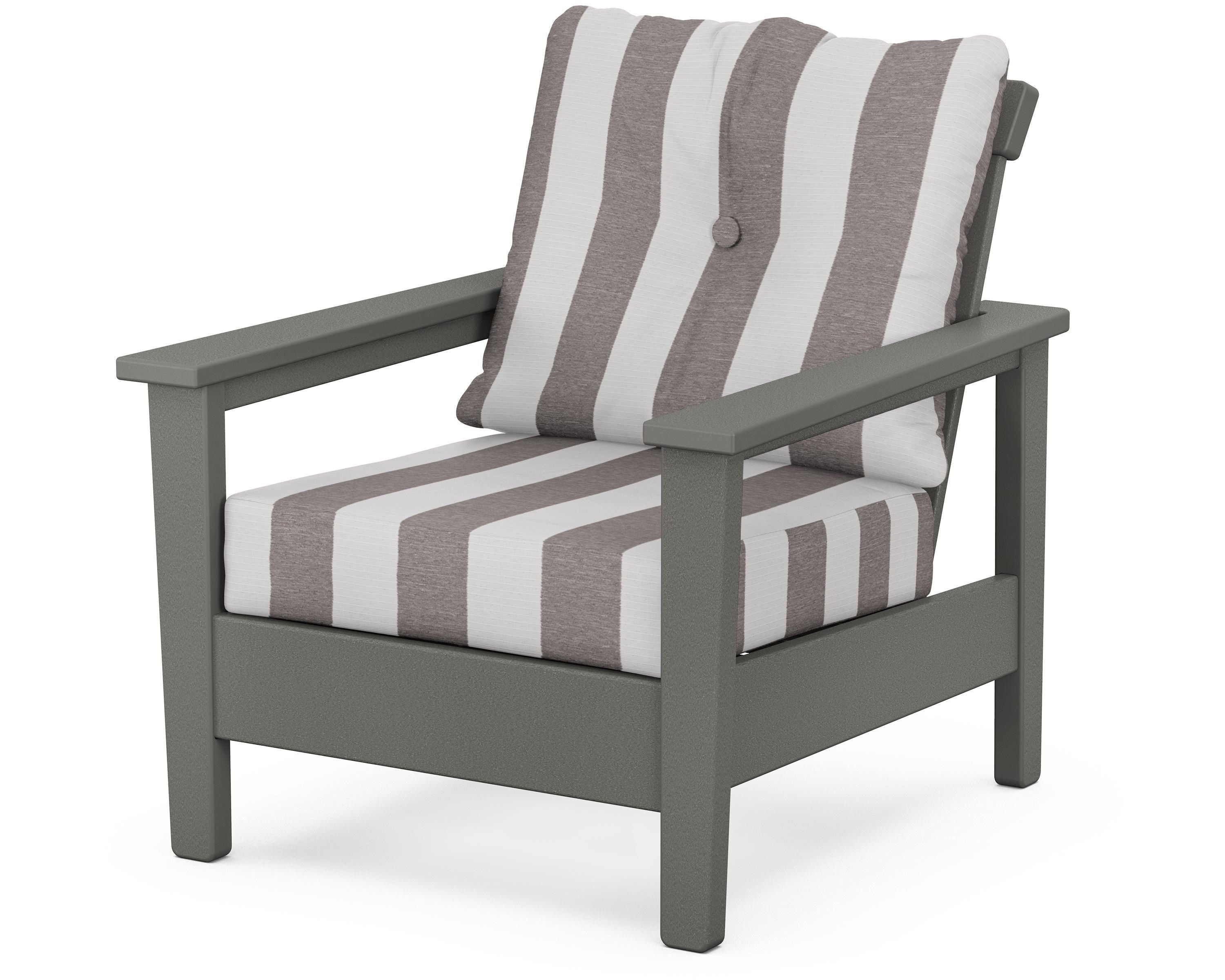 POLYWOOD® Prescott Deep Seating Chair in Slate Grey / Cabana Stripe Grey Mist