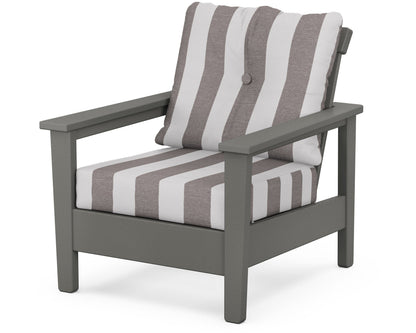 POLYWOOD® Prescott Deep Seating Chair in Slate Grey / Cabana Stripe Grey Mist