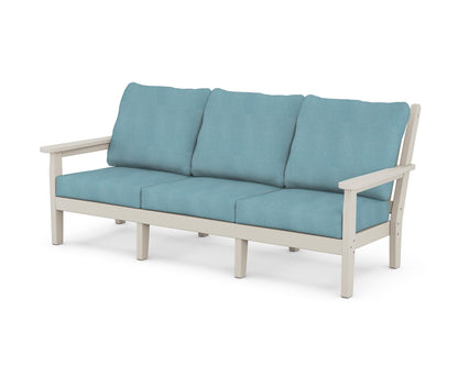 POLYWOOD® Chippendale Deep Seating Sofa in Sand / Lattice Sky Blue