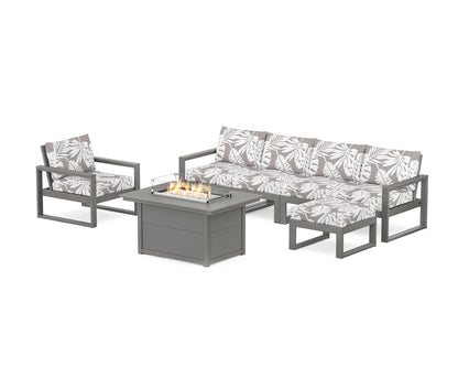 POLYWOOD® EDGE Sectional Lounge and Fire Pit Set in Slate Grey / Leaf Grey Mist