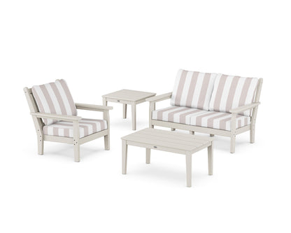 POLYWOOD® Chippendale 4-Piece Deep Seating Set in Sand / Cabana Stripe Dune Burlap