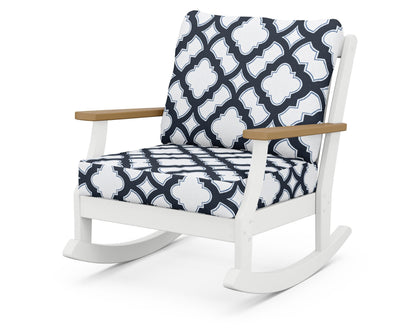 POLYWOOD® Braxton Deep Seating Rocking Chair in White / Natural / Trellis Marine Indigo