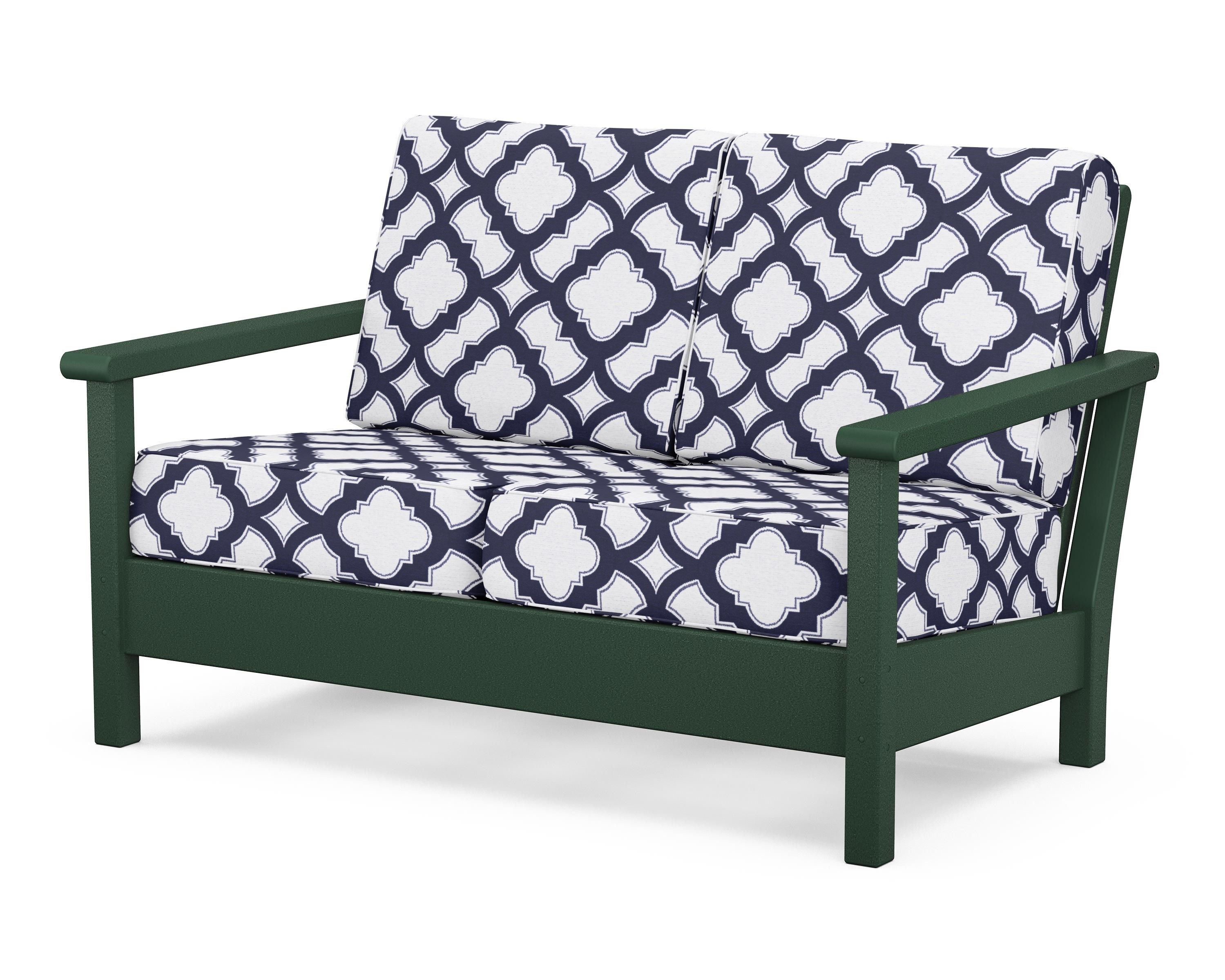 POLYWOOD® Harbour Deep Seating Loveseat in Green / Trellis Navy