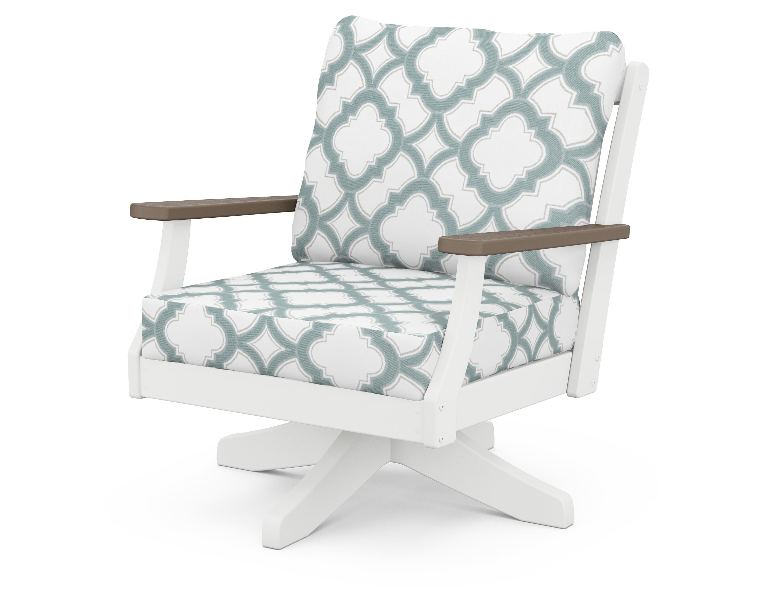 POLYWOOD® Braxton Deep Seating Swivel Chair in White / Kona / Trellis Glacier Spa