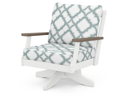 POLYWOOD® Braxton Deep Seating Swivel Chair in White / Kona / Trellis Glacier Spa