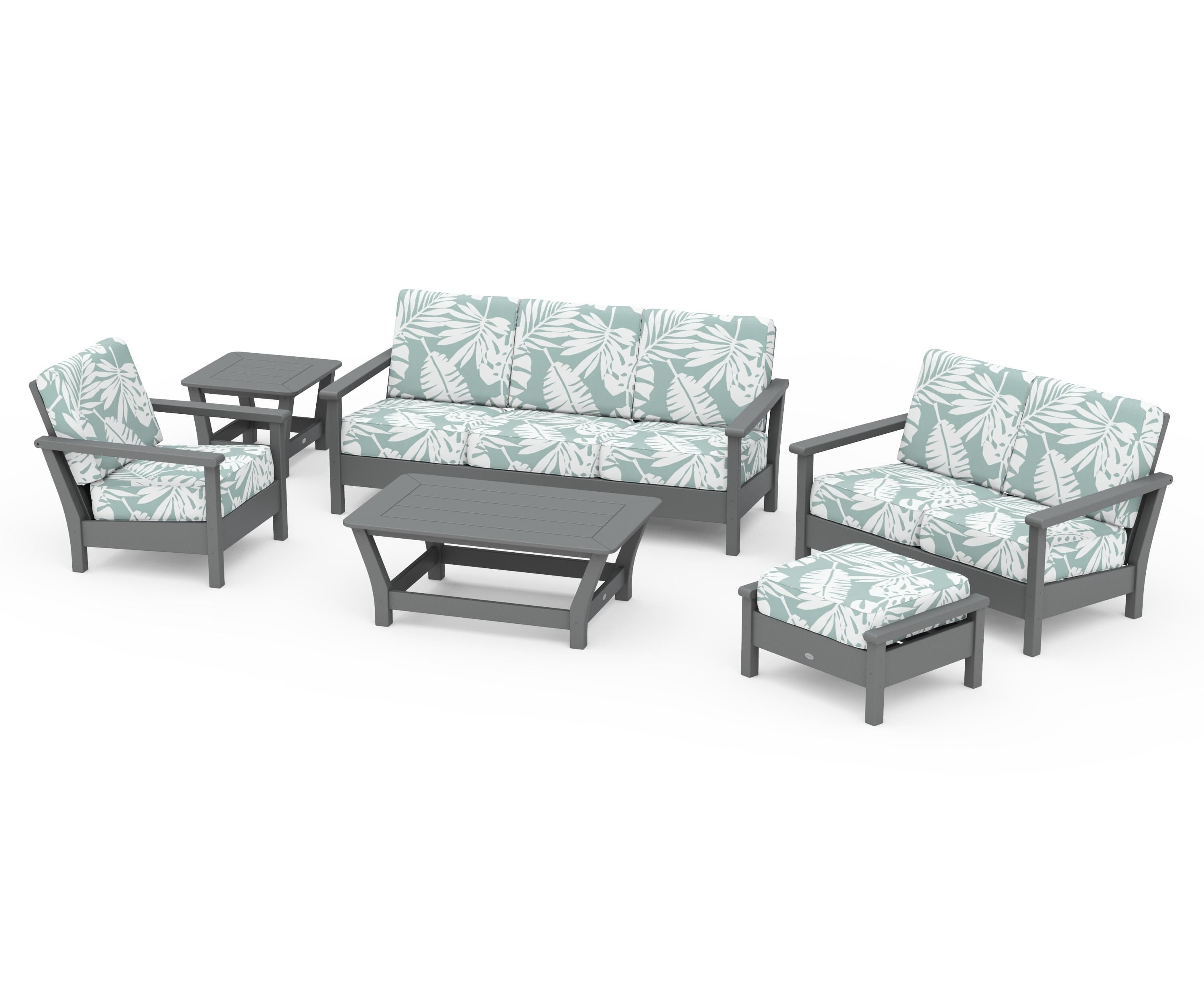 POLYWOOD® Harbour 6-Piece Outdoor Living Set in Slate Grey / Leaf Glacier Spa