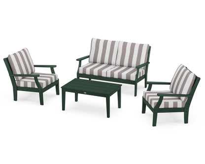 POLYWOOD® Braxton 4-Piece Deep Seating Chair Set in Green / Cabana Stripe Grey Mist