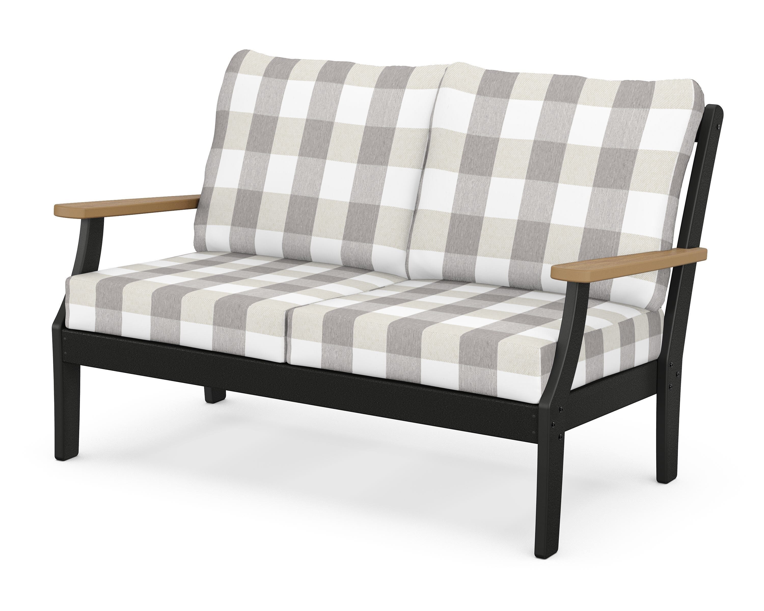 POLYWOOD® Braxton Deep Seating Loveseat in Black / Natural / Buffalo Plaid Grey Mist