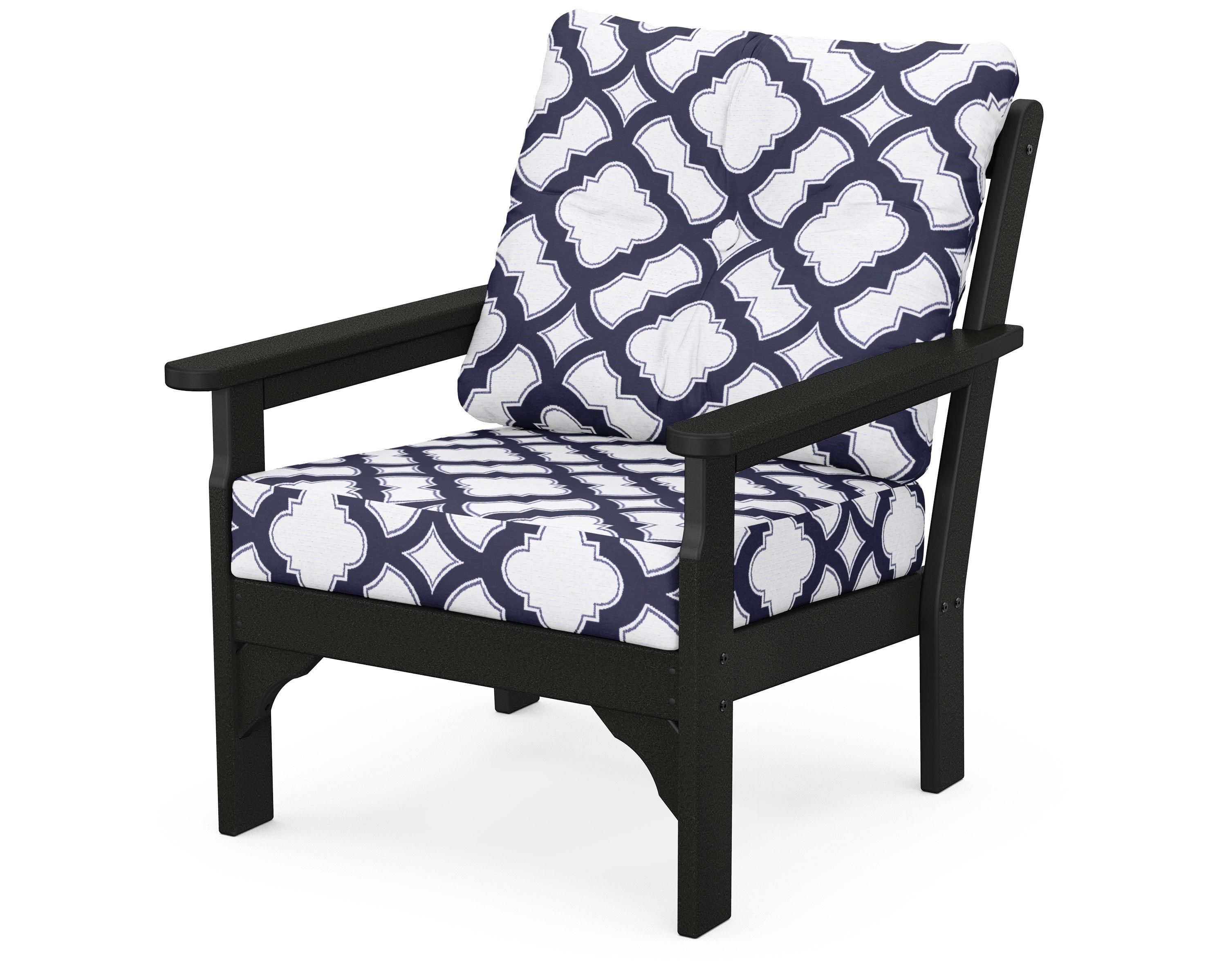 POLYWOOD® Vineyard Deep Seating Chair in Black / Trellis Navy