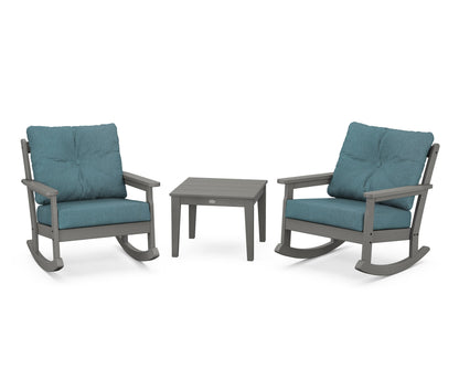 POLYWOOD® Vineyard 3-Piece Deep Seating Rocker Set in Slate Grey / Ocean Teal