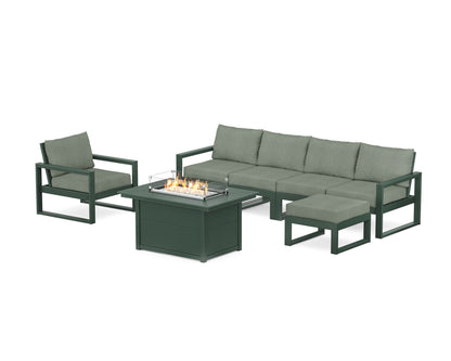 POLYWOOD® EDGE Sectional Lounge and Fire Pit Set in Green / Cast Sage