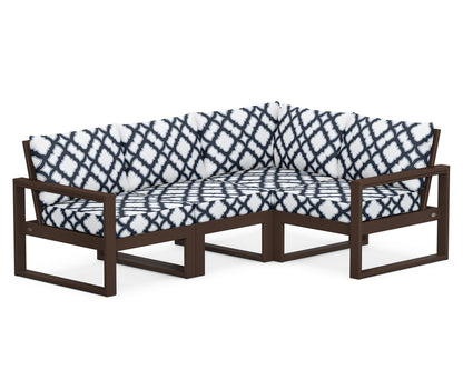 POLYWOOD® EDGE 4-Piece Modular Deep Seating Set in Mahogany / Trellis Marine Indigo