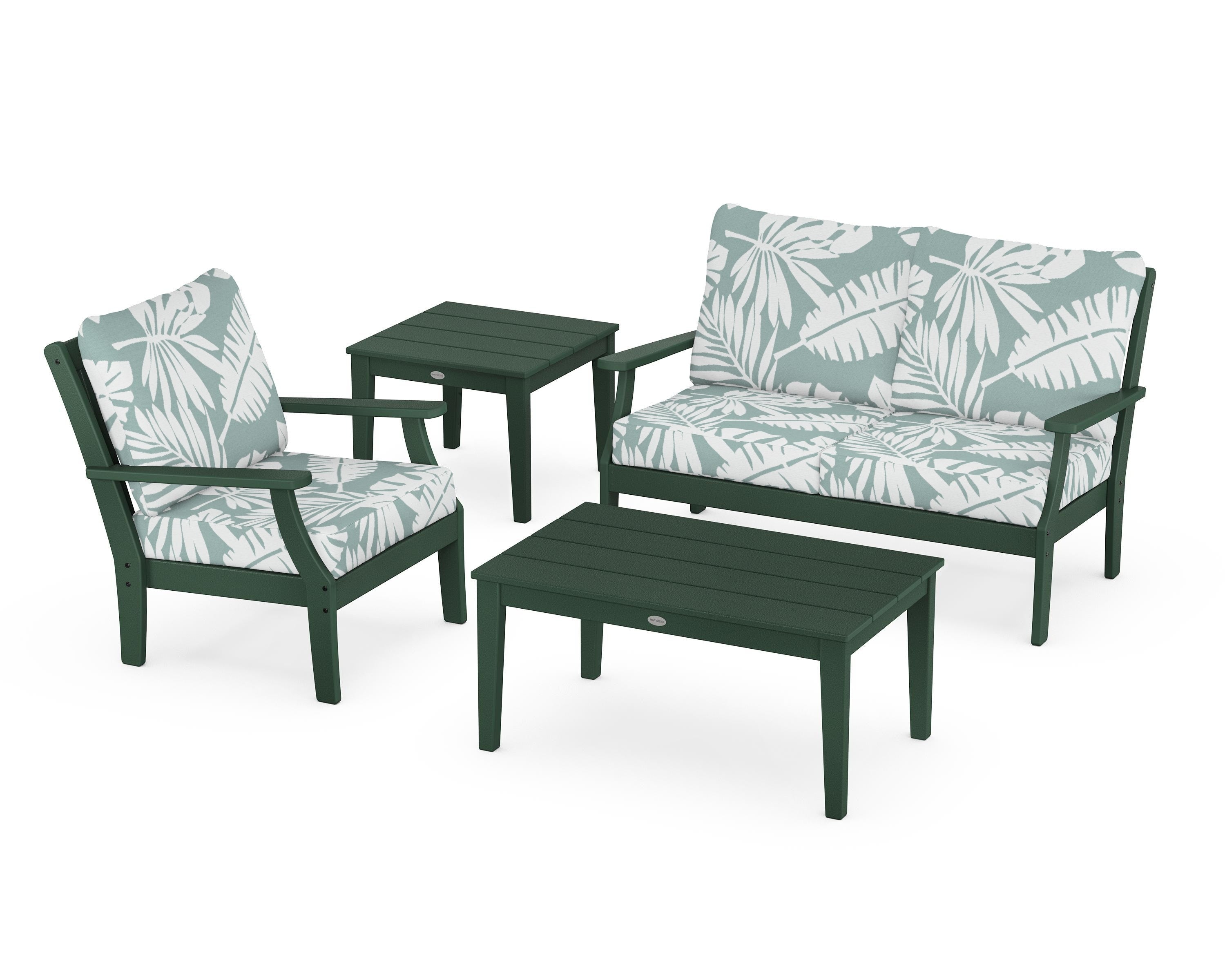 POLYWOOD® Braxton 4-Piece Deep Seating Set in Green / Leaf Glacier Spa