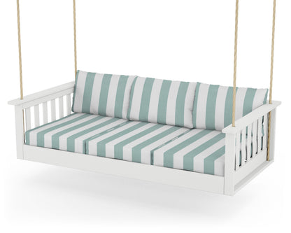 POLYWOOD® Vineyard Daybed Swing in White / Cabana Stripe Glacier Spa