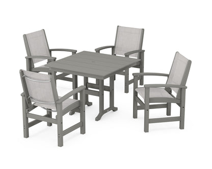 POLYWOOD® Coastal 5-Piece Farmhouse Dining Set in Slate Grey / Parchment Sling