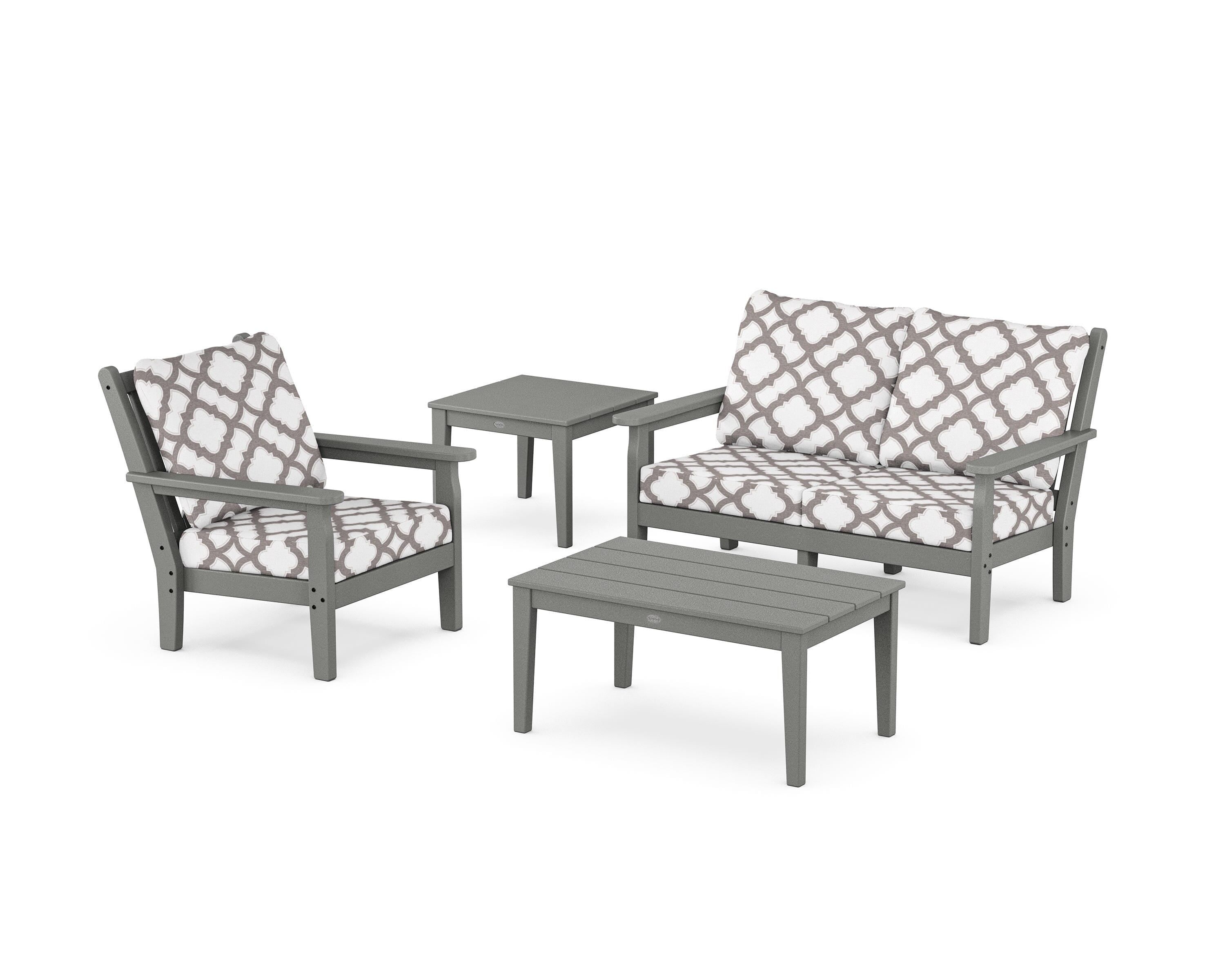 POLYWOOD® Chippendale 4-Piece Deep Seating Set in Slate Grey / Trellis Grey Mist