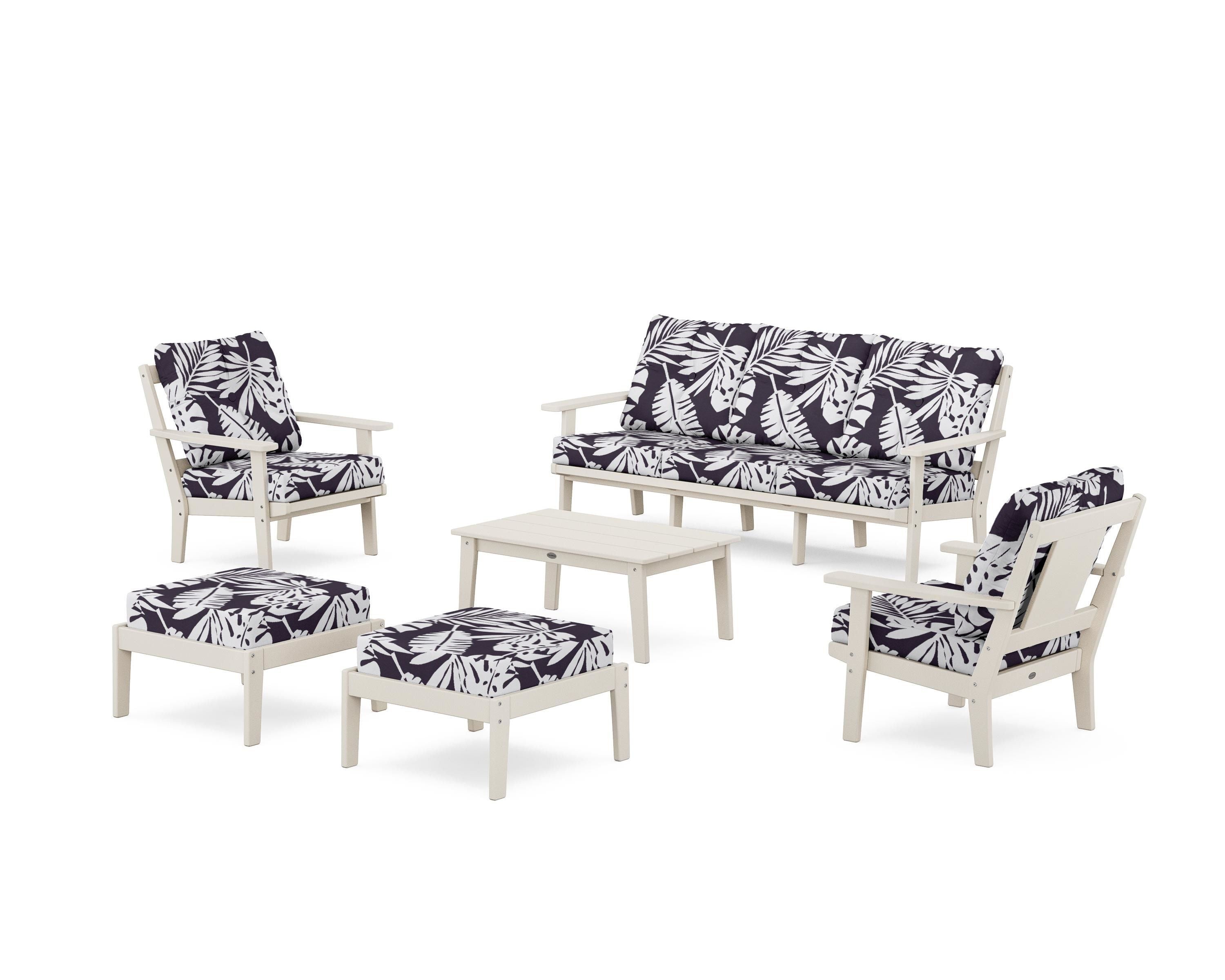 POLYWOOD® Prairie 6-Piece Lounge Sofa Set in Sand / Leaf Navy